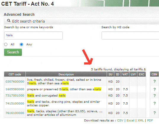 cet-tariff-search-result